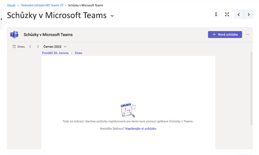 Snímek obrazovky D2L Brightspace LMS s otevřeným modálním přidáním aktivity se zvýrazněním přidání aktivity Schůzky Microsoft Teams.