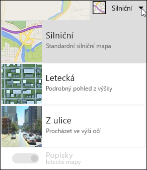 Typ mapy webové části mapy Bing