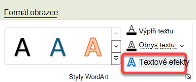 Pokud chcete do WordArtu přidat vizuální efekt, vyberte ho a na kartě Formát obrazce vyberte Textové efekty.