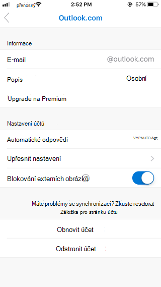 Blokování externích obrázků v Outlooku Mobile
