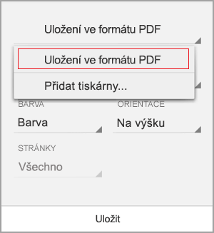 Výběr Uložit jako soubor PDF