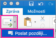 Výběrem šipky vedle tlačítka Odeslat můžete zdržet odeslání vašeho e-mailu.