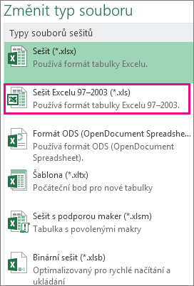 Formát Sešit Excelu 97–2003