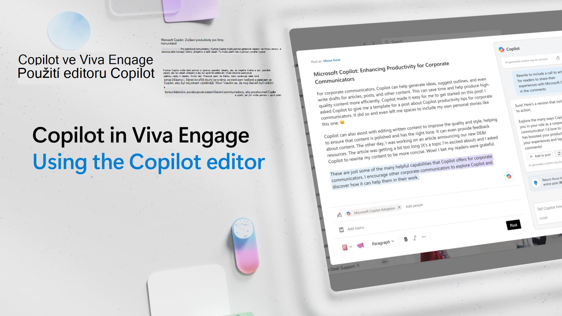 Video: Použití editoru Copilot ve Viva Engage