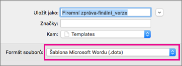 In the Save As box, Word template is highlighted
