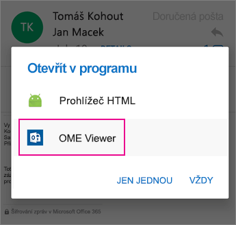 Prohlížeč OME s Outlookem pro Android 2