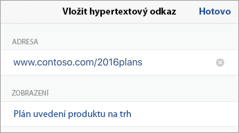 Dialogové okno Vložit hypertextový odkaz zobrazující pole ADRESA a ZOBRAZIT.