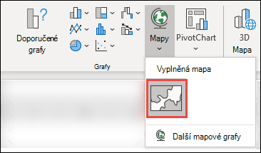 Pokud chcete vložit mapový graf, vyberte libovolnou buňku v oblasti dat a pak přejděte na Vložit > grafy > Mapy > vyberte ikonu Vyplněná mapa.