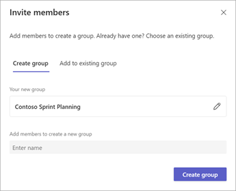 Přidejte členy do plánu tak, že vytvoříte novou skupinu Microsoft 365 nebo zvolíte existující skupinu.