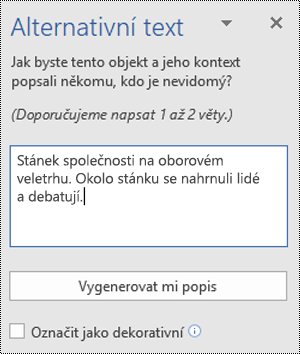 Dialogové okno Alternativní text ve Wordu pro Windows