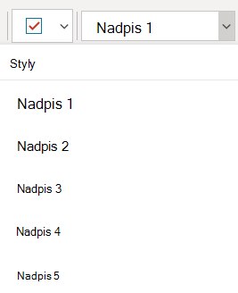 Nabídka Styly zobrazující různé styly nadpisů ve OneNotu pro Windows 10.