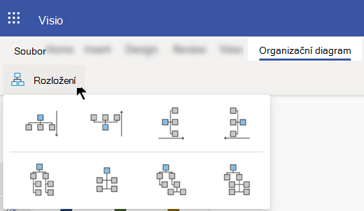 Visio pro web nabízí několik možností rozložení, ze které si můžete vybrat pro organizační diagramy.