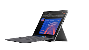 Zobrazuje Surface Pro 7 + zařízení otevřené a připravené k použití.