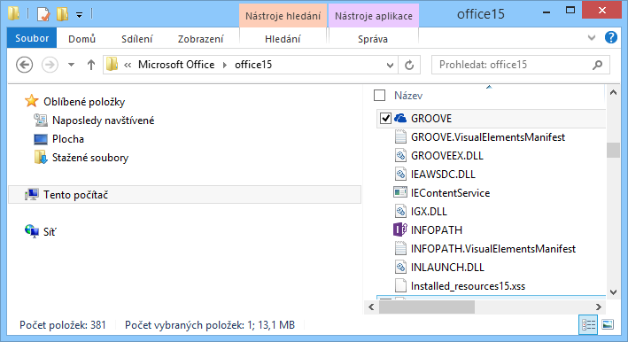 Vyhledání souboru Groove.exe ve Windows
