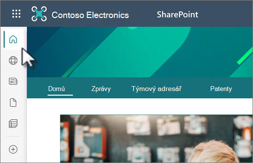 Snímek obrazovky s panelem aplikace SharePoint