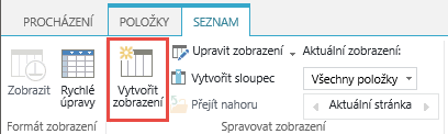 Tlačítko Vytvořit zobrazení na pásu karet v knihovně SharePointu