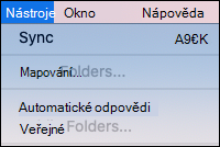 V nabídce nástroje Apple jsou v Outlooku nalezeny nastavení automatických odpovědí.
