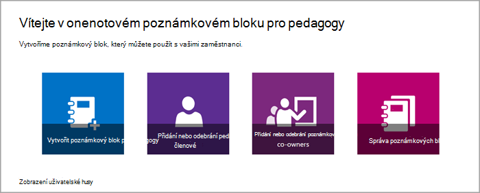 Snímek obrazovky s možnostmi správy poznámkového bloku pro pedagogy v aplikaci Poznámkový blok pro pedagogy