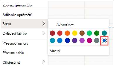 Výběr barvy kalendáře aplikace Outlook Web s vlastním