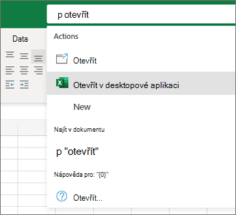 Výběr Otevřít v desktopové aplikaci Excel
