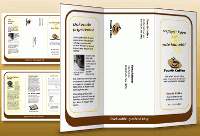 Třídílná brožura vytvořená pomocí aplikace Microsoft Publisher