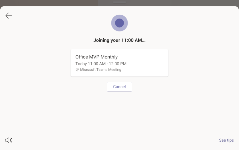Zobrazení Microsoft Teams – obrazovka schůzky