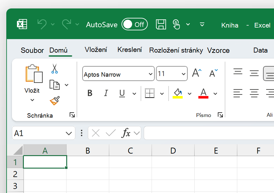 Snímek obrazovky v levém horním rohu Excelu v barevném motivu