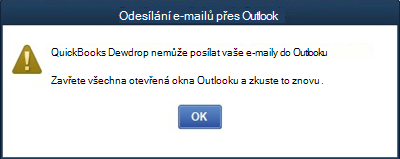 Chyba Aplikace Quickbooks desktop nemůže odeslat e-mail v Outlooku