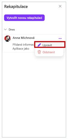 Snímek obrazovky s tlačítkem upravit rekapitulace v Microsoftu 365 Loop.