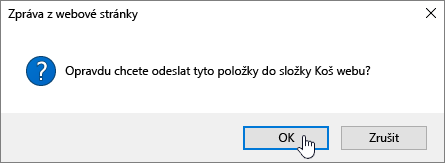 Dialogové okno Pro odstranění položky se zvýrazněným odstraněním