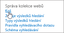 Nastavení v části Správce kolekce webů se zvýrazněnou možností Recyklace