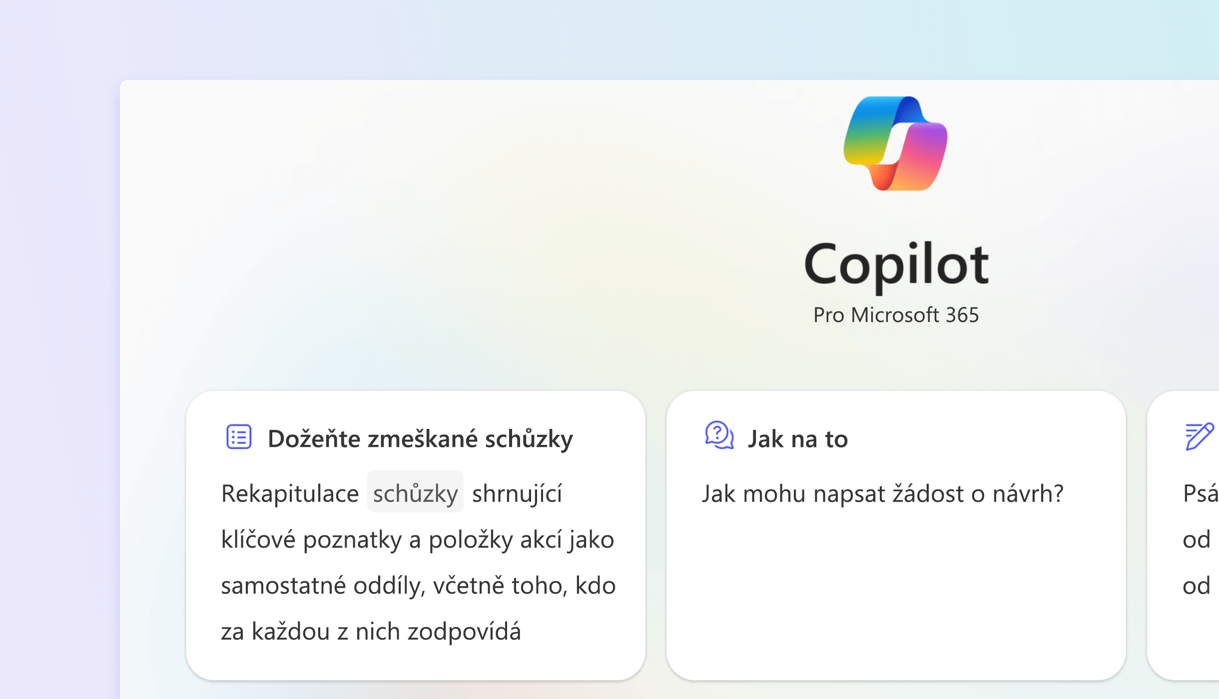 Snímek obrazovky ukazuje, jak Microsoft 365 Chat dohání schůzky.