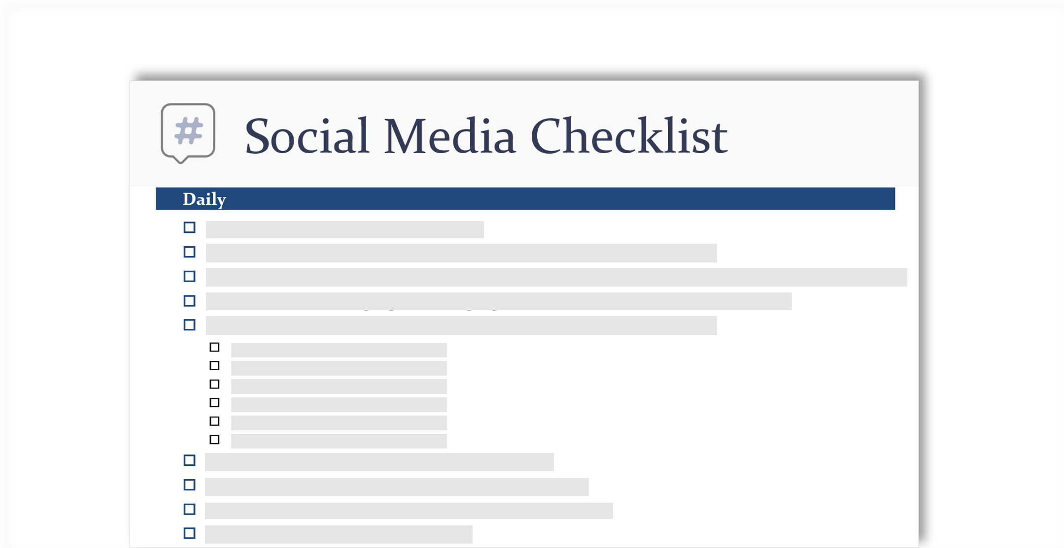 Koncepční obrázek kontrolního seznamu sociálních médií