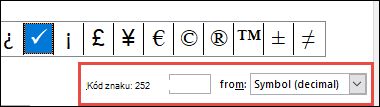 V poli Od se zobrazí informace o tom, že se jedná o symbol ASCII.