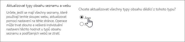 Výběr aktualizace všech typů obsahu