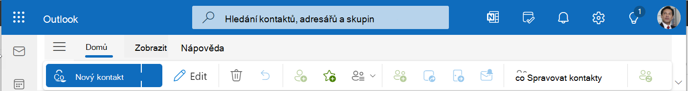 Pomocí panelu nástrojů Lidé můžete vytvářet, upravovat nebo odstraňovat kontakty nebo zvolit jiné možnosti.