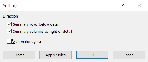 The Settings dialog box for outlines