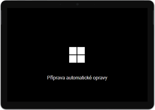 Černá obrazovka s logem Windows a textem "Příprava automatické opravy".