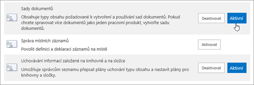 Ukázky funkcí kolekce webů, které můžete pro SharePoint nastavit jako aktivní