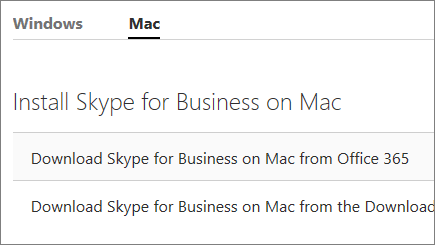 Snímek obrazovky se stránkou Instalace Skypu pro firmy na Mac na webu support.office.com