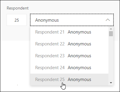 Zadáním určitého čísla do vyhledávacího pole respondenta zobrazíte podrobnosti o odpovědi daného jednotlivce v Microsoft Forms