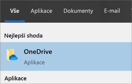 Snímek obrazovky hledání desktopové aplikace OneDrive ve Windows 10
