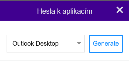 Výběr desktopové aplikace Outlook a volba Generovat