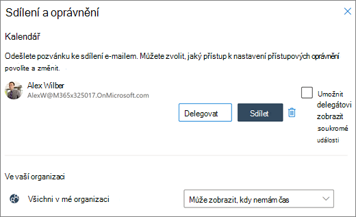 Delegování přístupu ke kalendáři v Outlook na webu