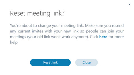 Skypových schůzkách - potvrzení o resetování vašeho odkaz na schůzku
