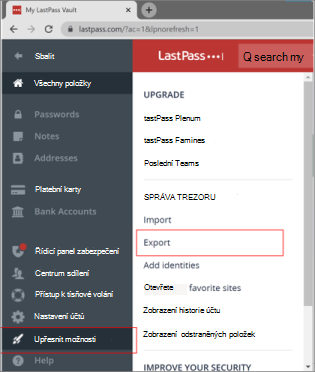 Desktop LastPass – umístění exportu hesel