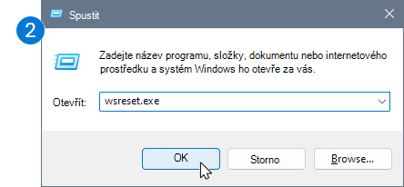 Ikona zobrazující dialogové okno Spustit s příkazy pro resetování