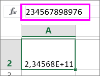 Číselná hodnota s dvanácti nebo více číslicemi se zobrazuje v exponenciálním zápisu.