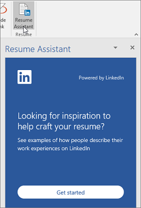 Na kartě Revize klikněte na Resume Assistant (Obnovit pomocníka). Pokud funkci Resume Assistant používáte poprvé, klikněte na Začínáme.