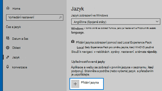 Jazyková nastavení ve Windows 10